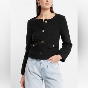 Express Mixed Button Front Boucle Tweed Jacket Size Large